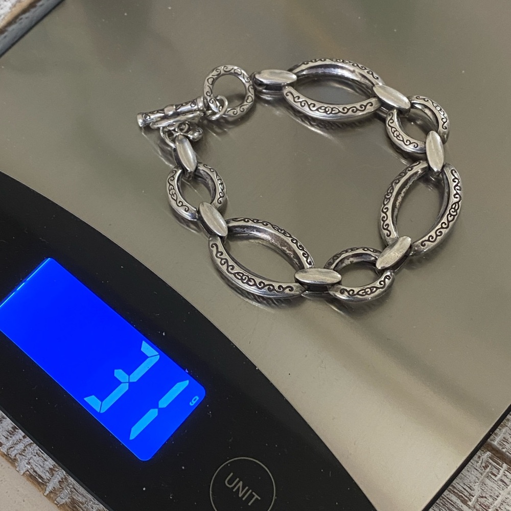 Brighton Silver Etched Toggle Adjustable Bracelet… - image 8